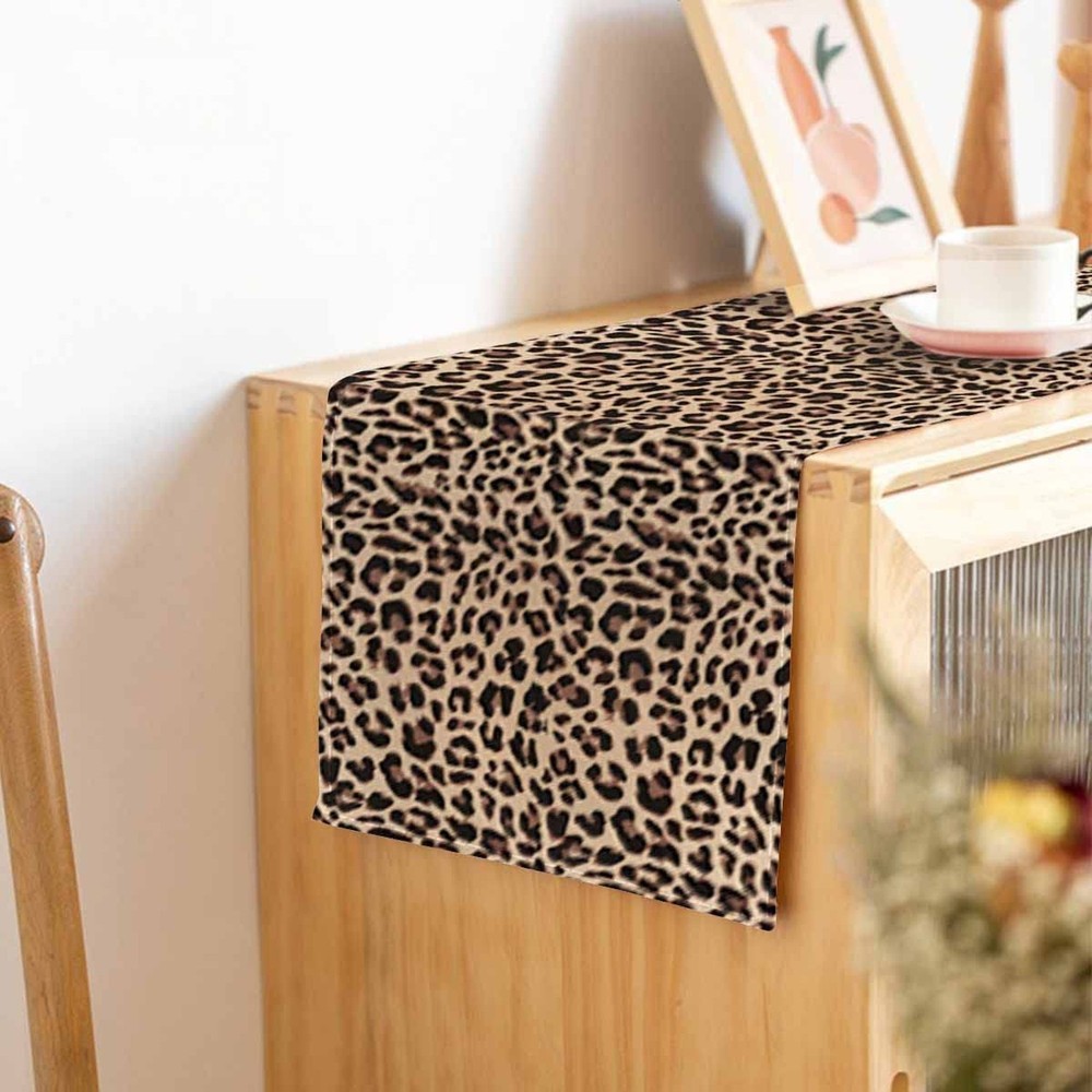 HOSNYE Table Runner Brown Leopard Pattern,Cotton Linen Table Runner Decoratio...