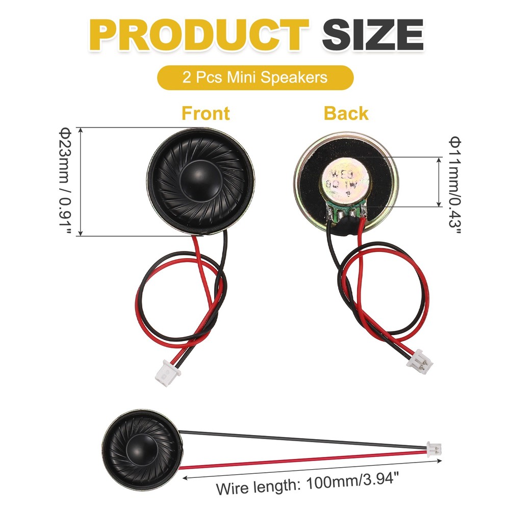 2 Pcs 8 Ohm Small Speaker, 1W 23mm OD Metal Shell Round Magnet Tiny Speaker