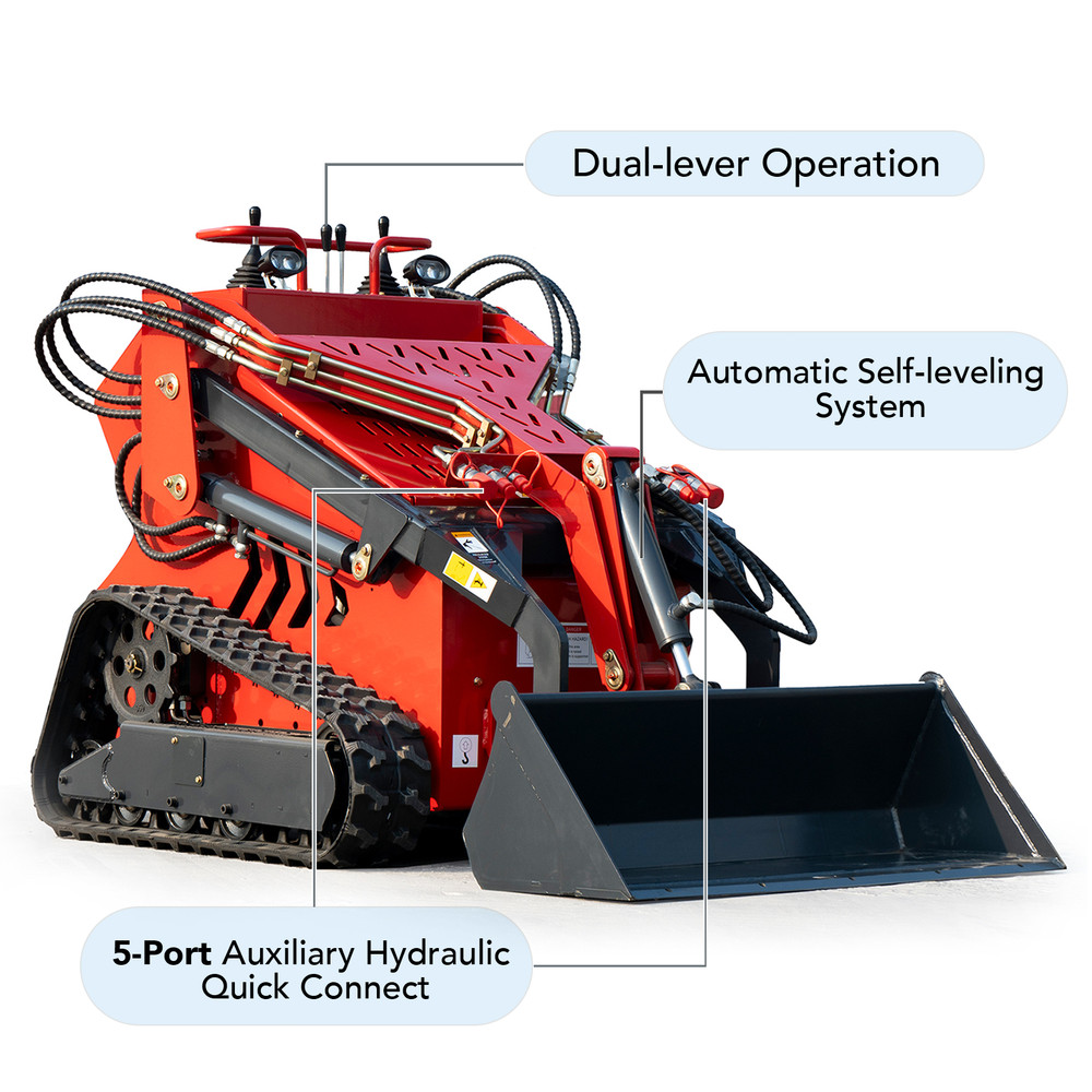 23HP Mini Skid Steer Loader + Mower Attachment with Tracks 3-Pumps Self-Leveling