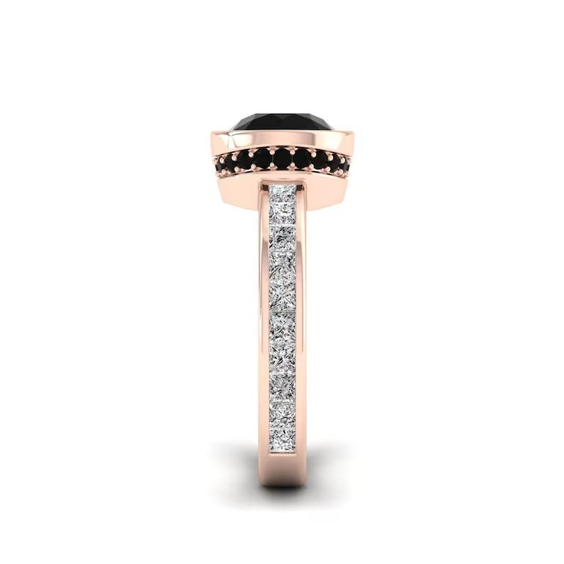 Make a statement with this stunning rose gold ring featuring a round black gemst