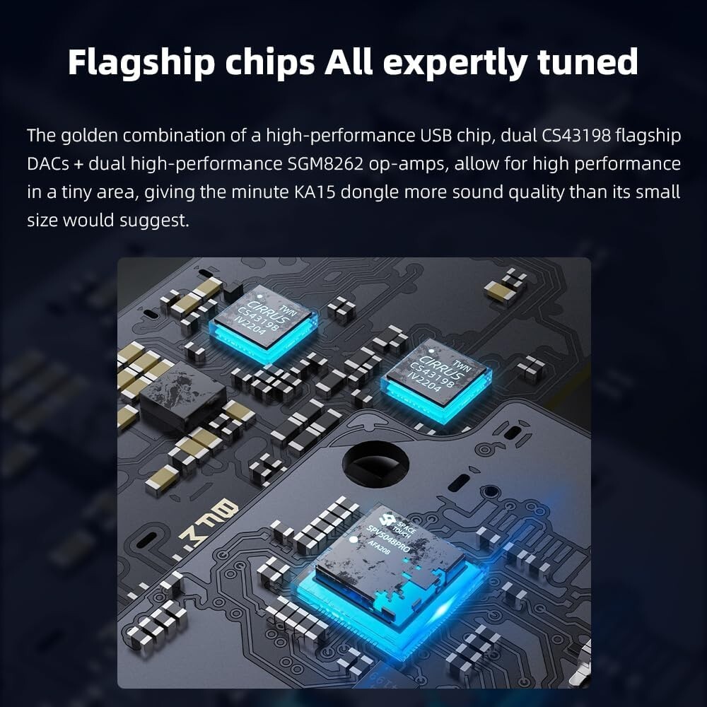 FiiO KA15 Headphone Amp, Portable USB DAC Dongle w/4.4 & 3.5mm (Midnight Black)