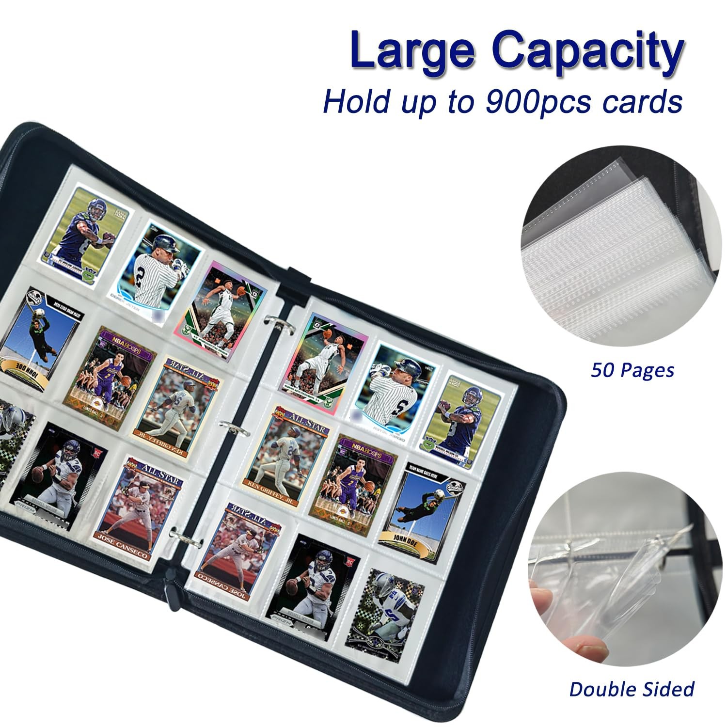 900-Pocket Trading Card Binder - 9-Pocket Pages, Zip Closure, 50 Sleeves