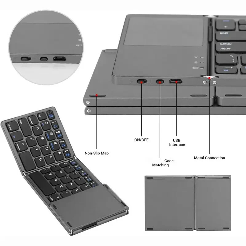 Mini Foldable Wireless Bluetooth Keyboard with Touchpad for Laptop Phone Tablet