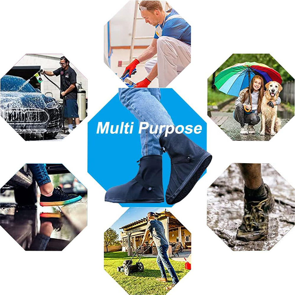 Reusable Waterproof Rain Shoe Covers Boot Non Slip Overshoe Zipper Men Women