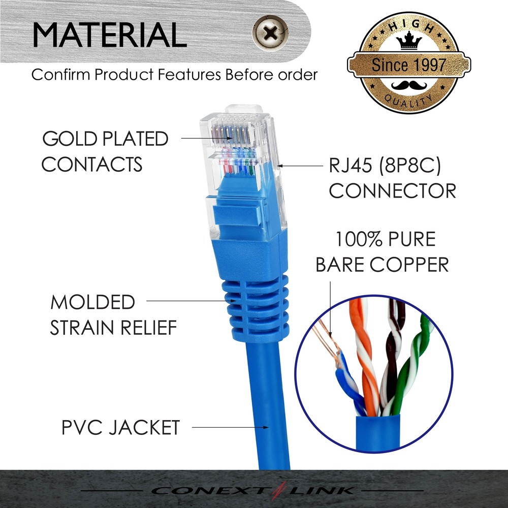 1x 1.5ft Blue CAT5E Network Wire LAN Cable Patch Cord Ethernet Internet Router