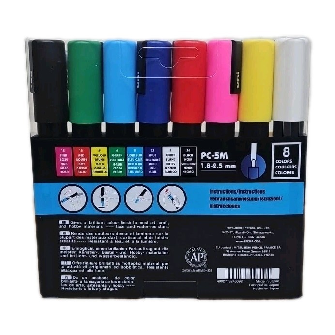 POSCA Paint Markers, Medium Point Marker Tips, PC-5M, Assorted Ink, 8 Count NEW