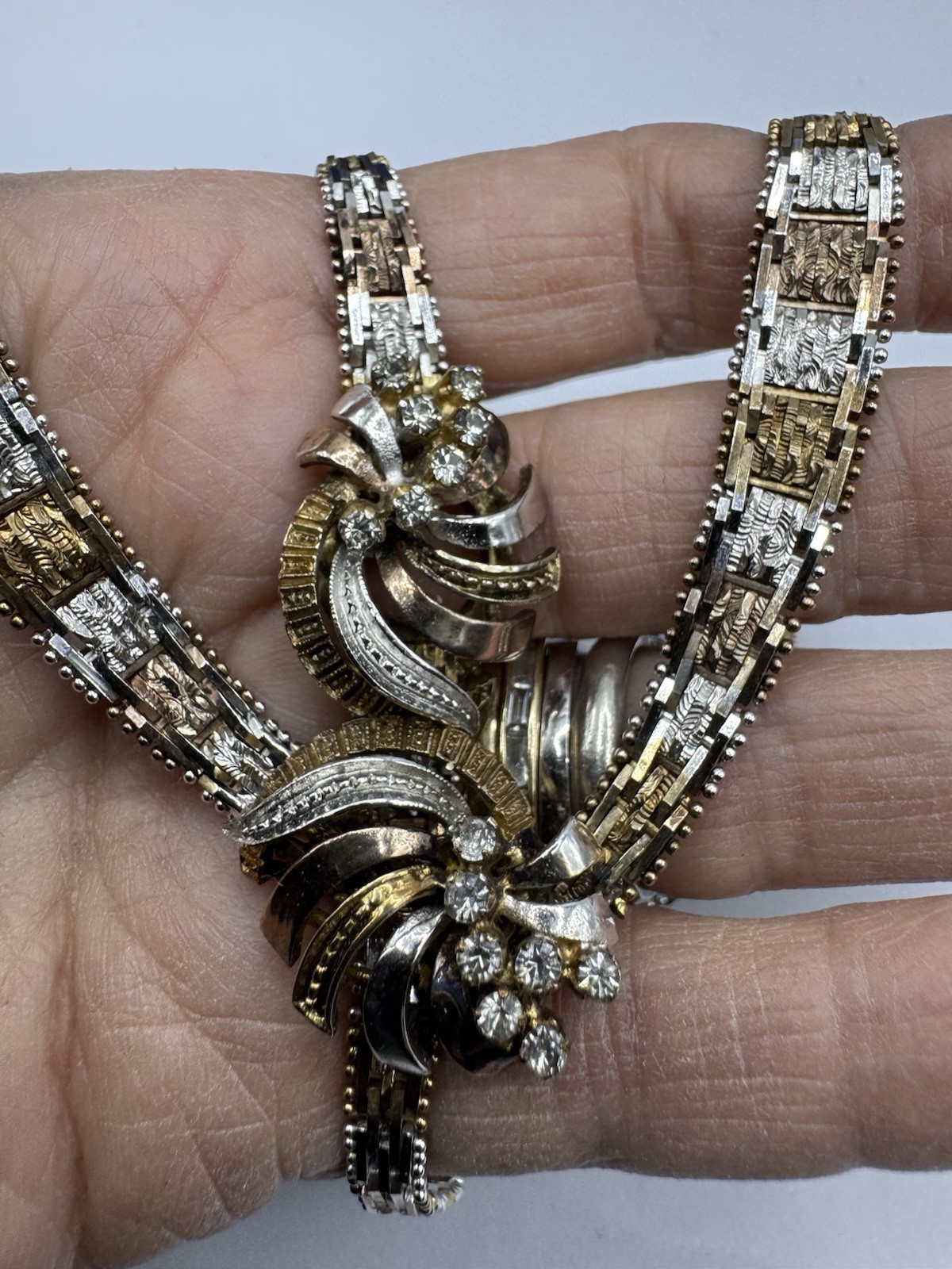 Vintage Jewelry Sterling Silver Set Italy 925 Necklace Bracelet 2 Tone Riccio