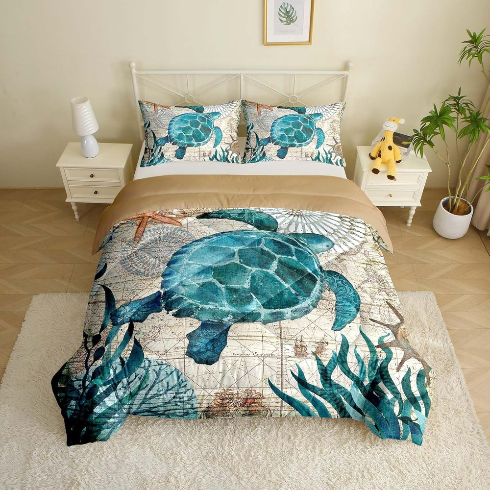 Ocean Comforter Set Turtle Comforter Set, Sea Turtle Bedding Collections Soft fo