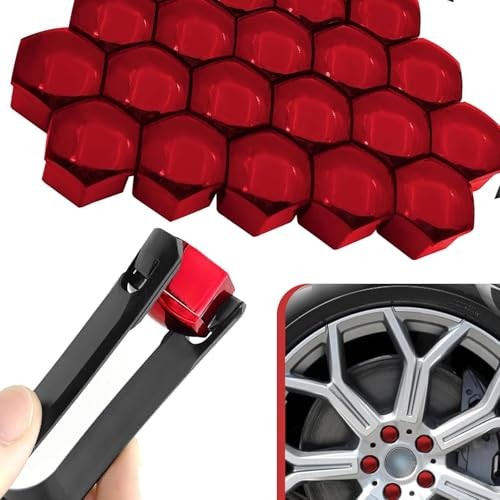 Lug Nut Covers, 19 mm Tire Nut Dustproof Protective Cover with Pull 20 PCS Red