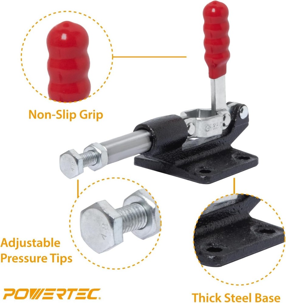 POWERTEC 2PK Push Pull Toggle Clamp, 500lbs Holding Capacity, 305cm, 2pk