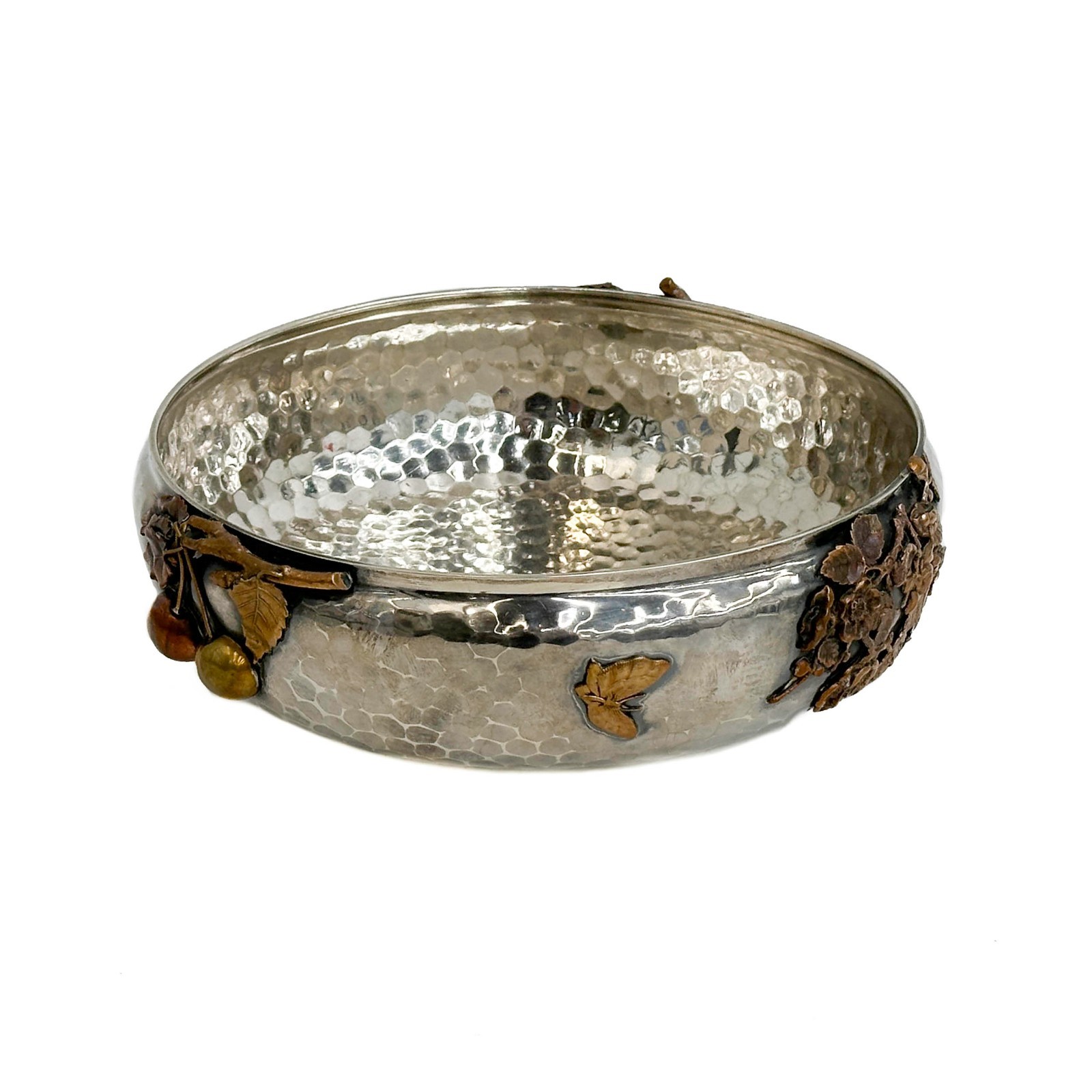 Gorham Sterling Silver Hammered Mixed Metal Bowl 1881 Cherry Blossoms #1730