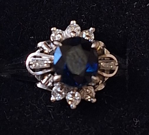 Platinum Oval Sapphire & Diamond Ring - Platinum Sapphire Ring - Size 5