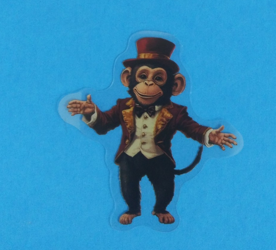 Monkey Dressed Like Ring Master Transparent Circus Sticker 2.5" x 2.38" (AE)