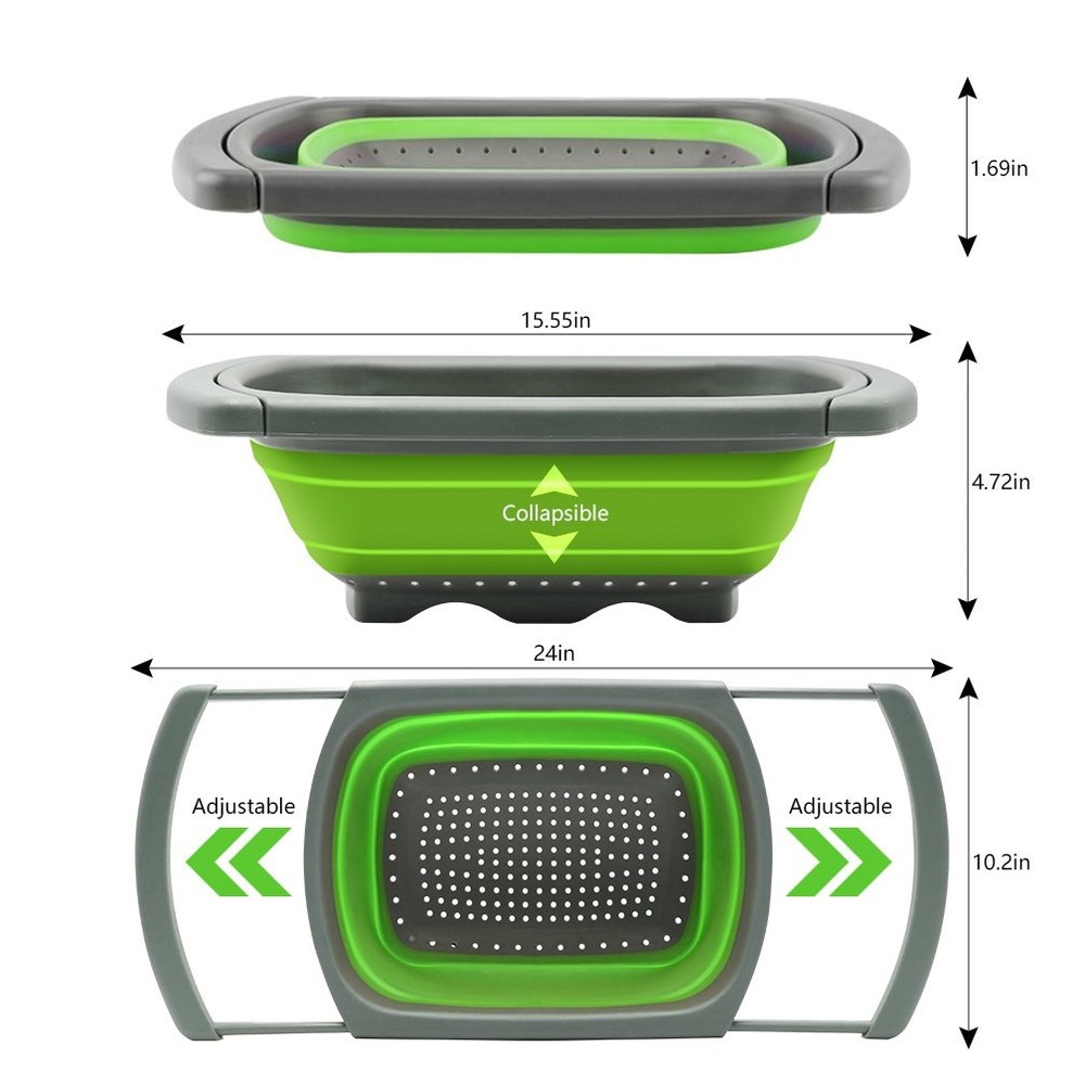 Collapsible Strainer Basket 6 Qt Colander Kitchen Tool Green