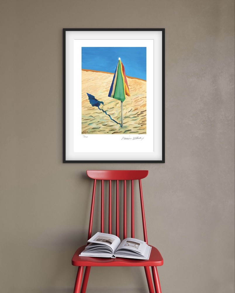 David Hockney Signed - Beach Umbrella - Beachscape Print - Certificate.