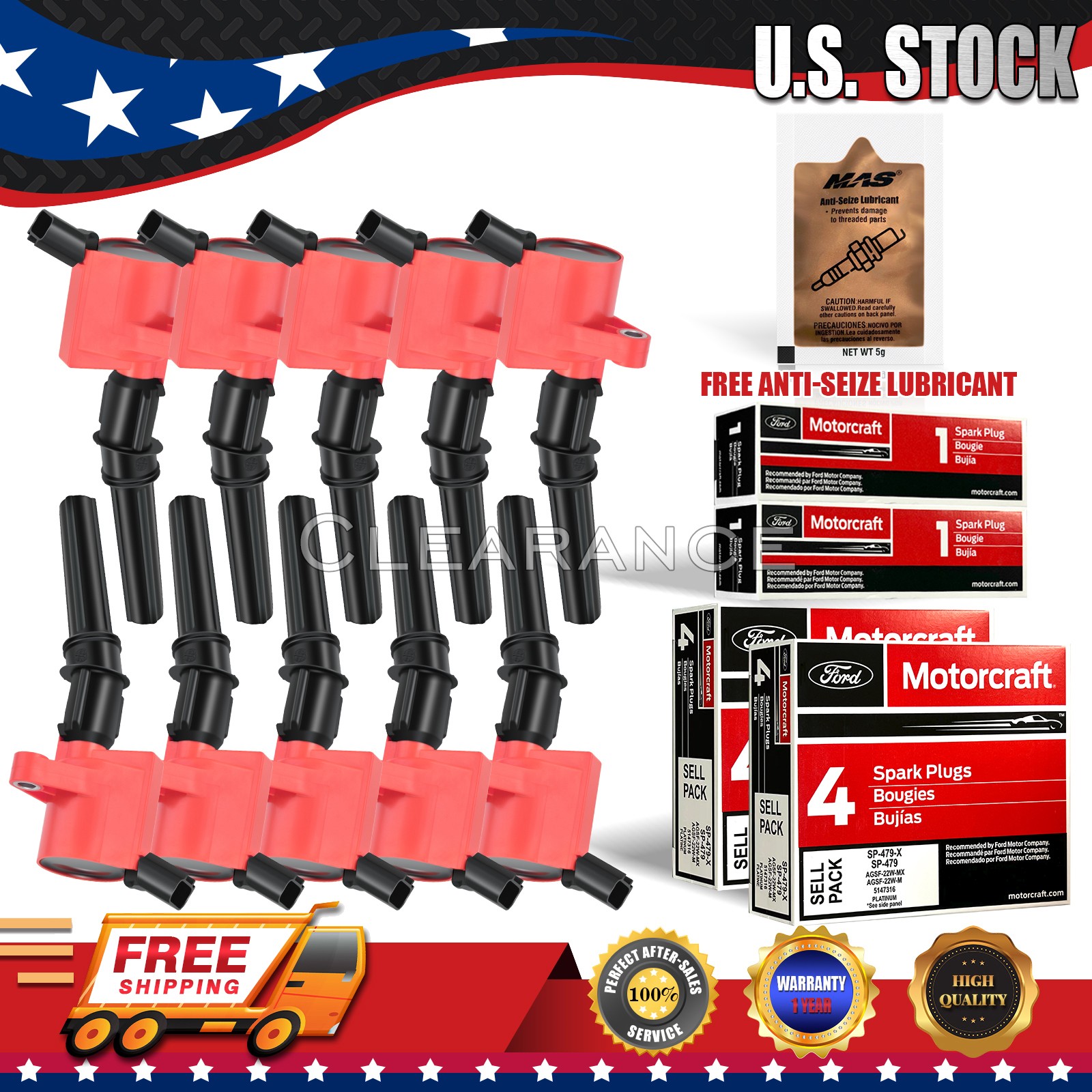 10x Motorcraft Spark Plugs SP479 & Ignition Coils DG508 for Ford F550 F450 V10