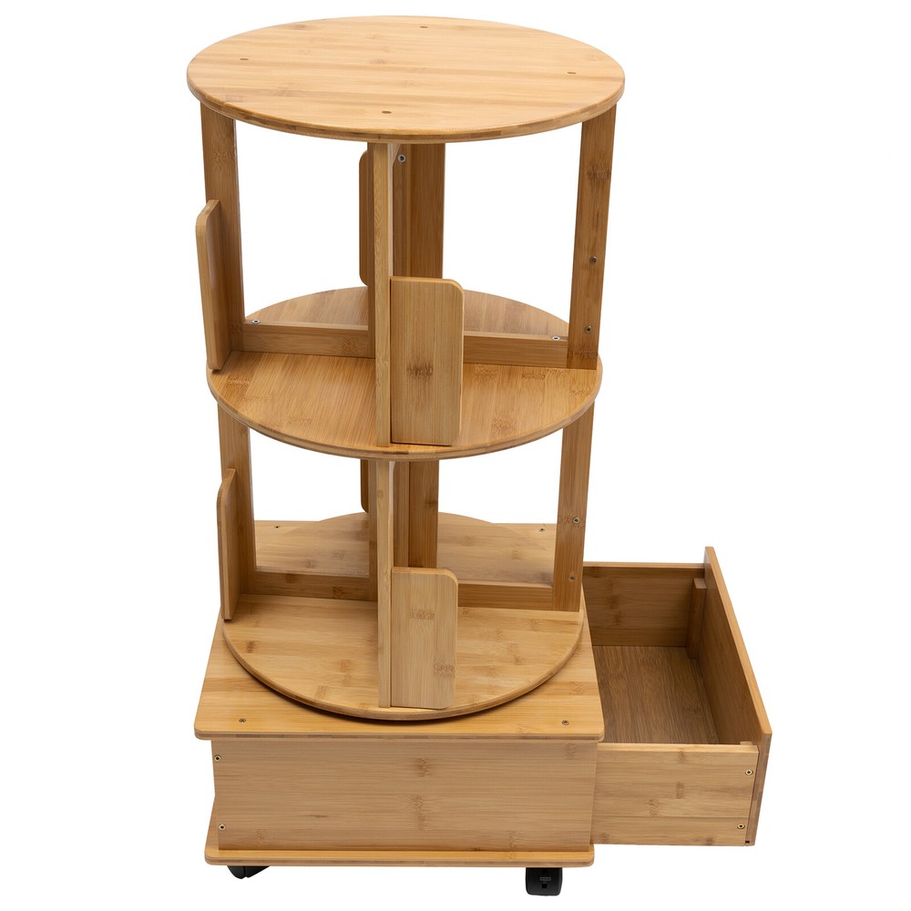 2 Tiers 360° Rotating End Table Nightstands Bedside Table Bookcase W/ Wheels