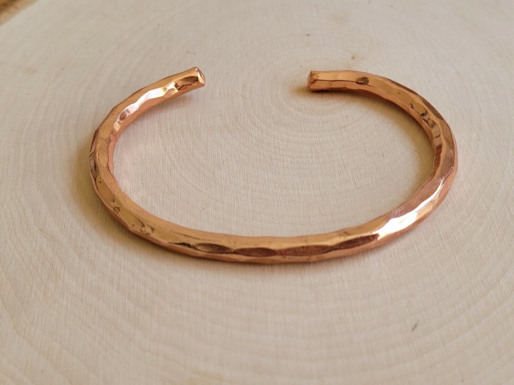 Hammered Solid Copper Cuff - Pure Copper Arthritis Therapy Adjustable Bracelet