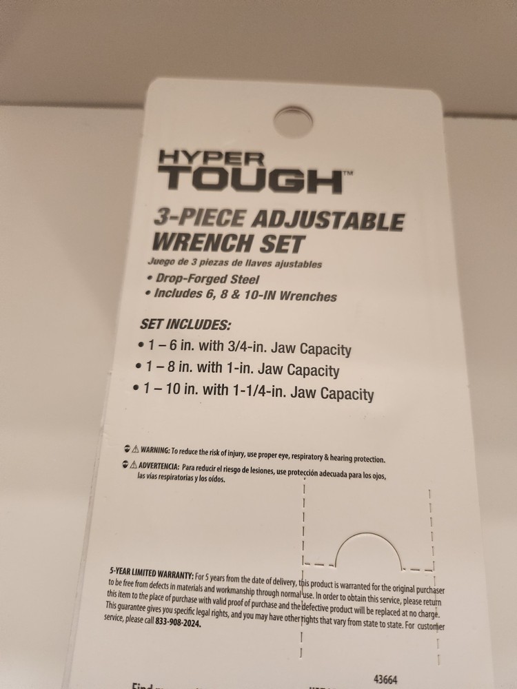 HYPER TOUGH Adjustable Wrench Set • Includes 6” 8” 10” Wrenches