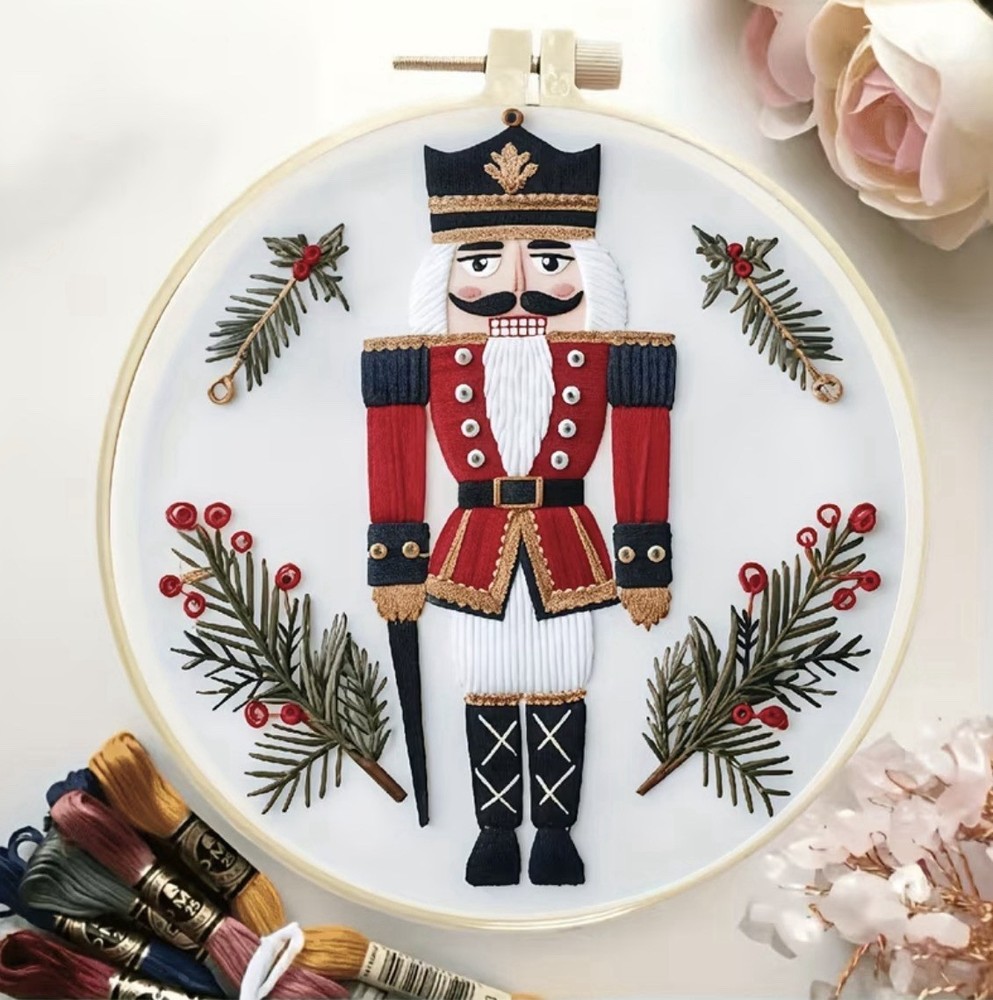 Nutcracker Soldier Embroidery Kit 7.87” Incl Thread, Hoop, Needles