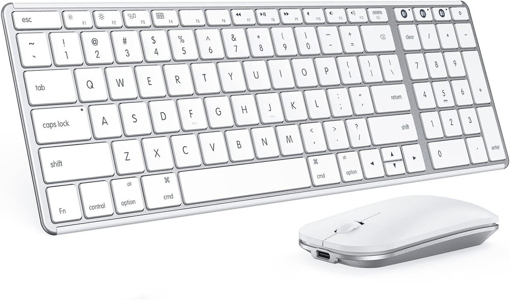 Seenda Bluetooth Keyboard & Mouse Combo Rechargeable Slim Wireless for Mac White