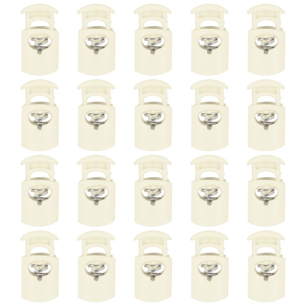 20pcs Cord Lock Single Hole Spring Toggle Stopper for Drawstring, Beige