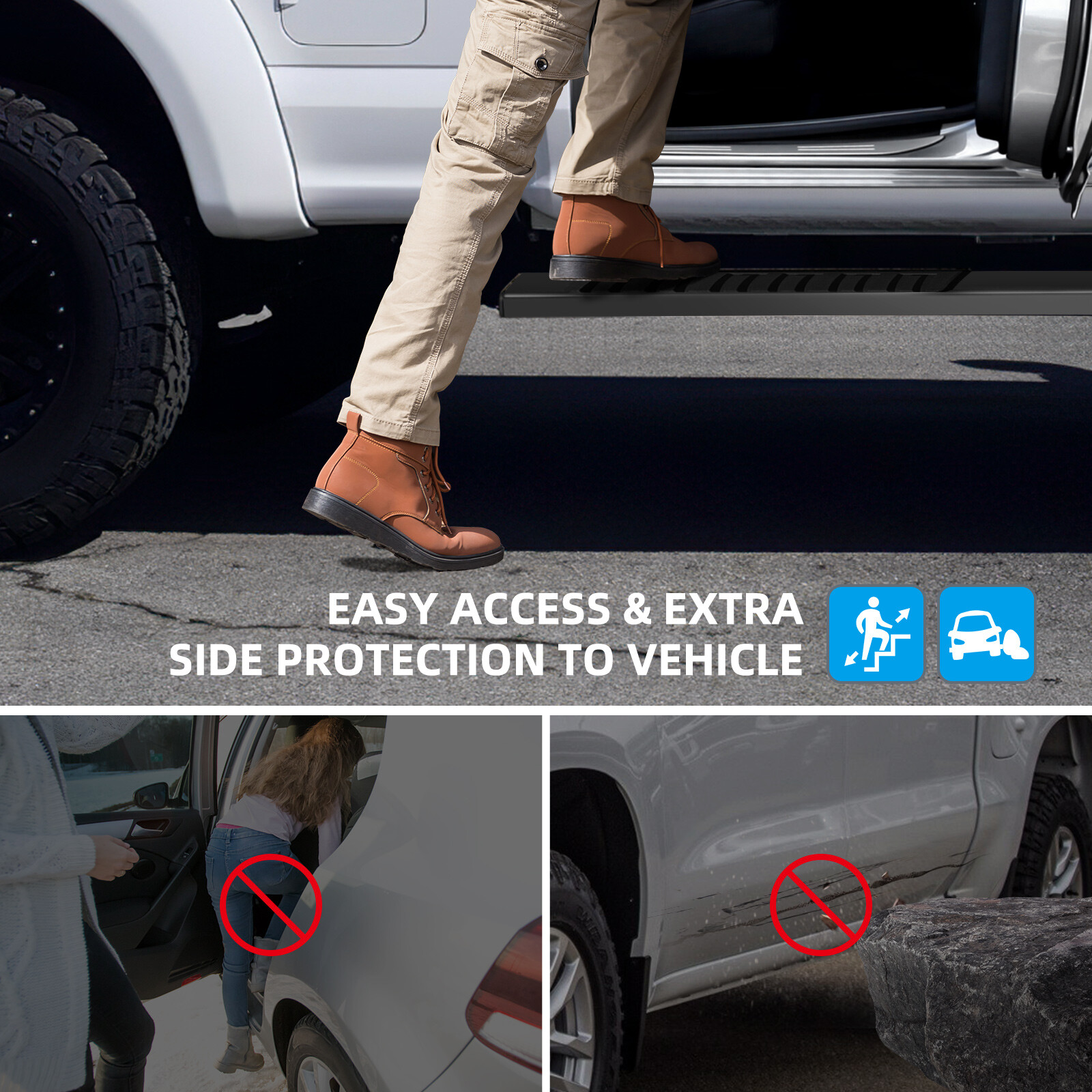 Running Boards for 19-24 Silverado Sierra 1500 Crew Cab 6" Nerf Bars Side Steps