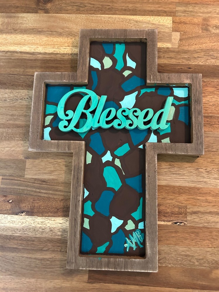 ‘Blessed’ Painted Wood Cross
