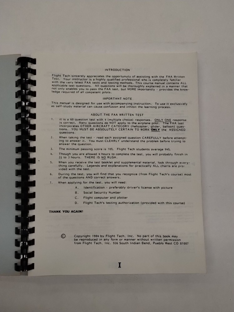 Flight Tech, Inc. Private Pilot Course Manual 1984, -Original