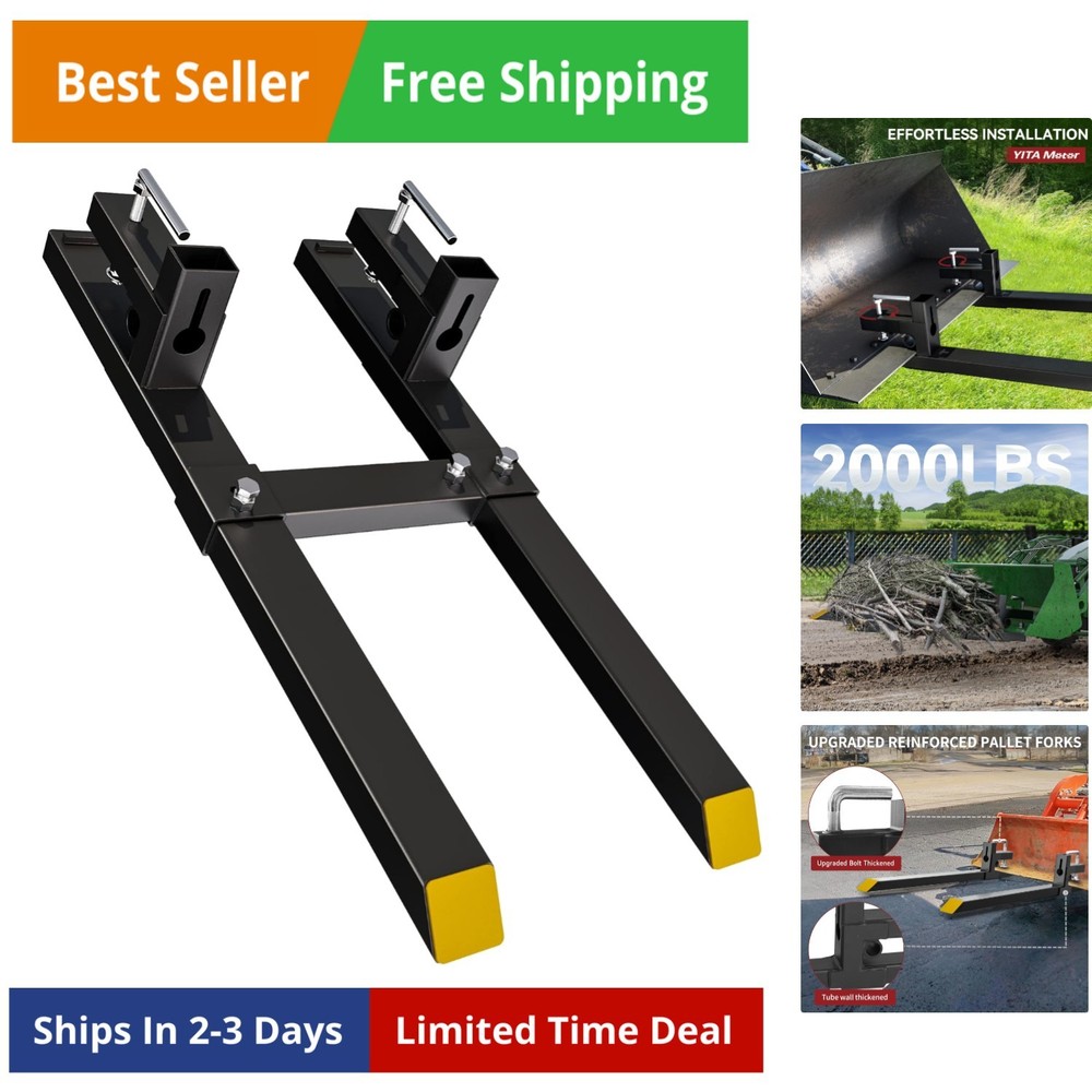 43" , 2000lbs Heavy Duty Quick Attach Bucket Fork with Adjustable Stabilizer ...