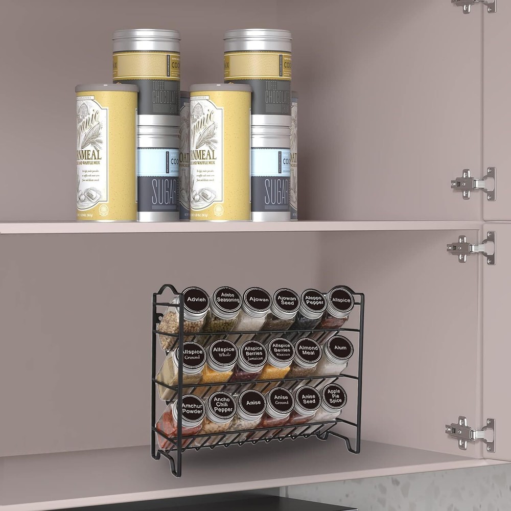 Spice Rack Organizer with 18 Empty Square Jars 396 Labels Chalk Marker