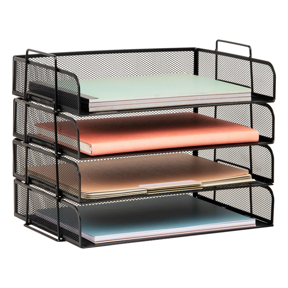 Stackable Paper Tray, Desktop Organizer, File Storage, Office, Metal Mesh, 4 ...