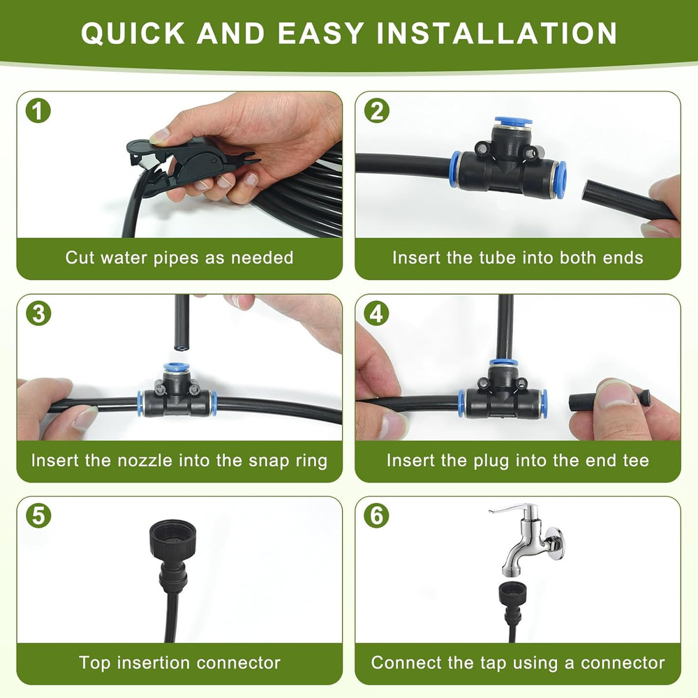 Automatic Drip Irrigation Kit - 50FT with Tool-Free Quick Connectors, 15 Copper