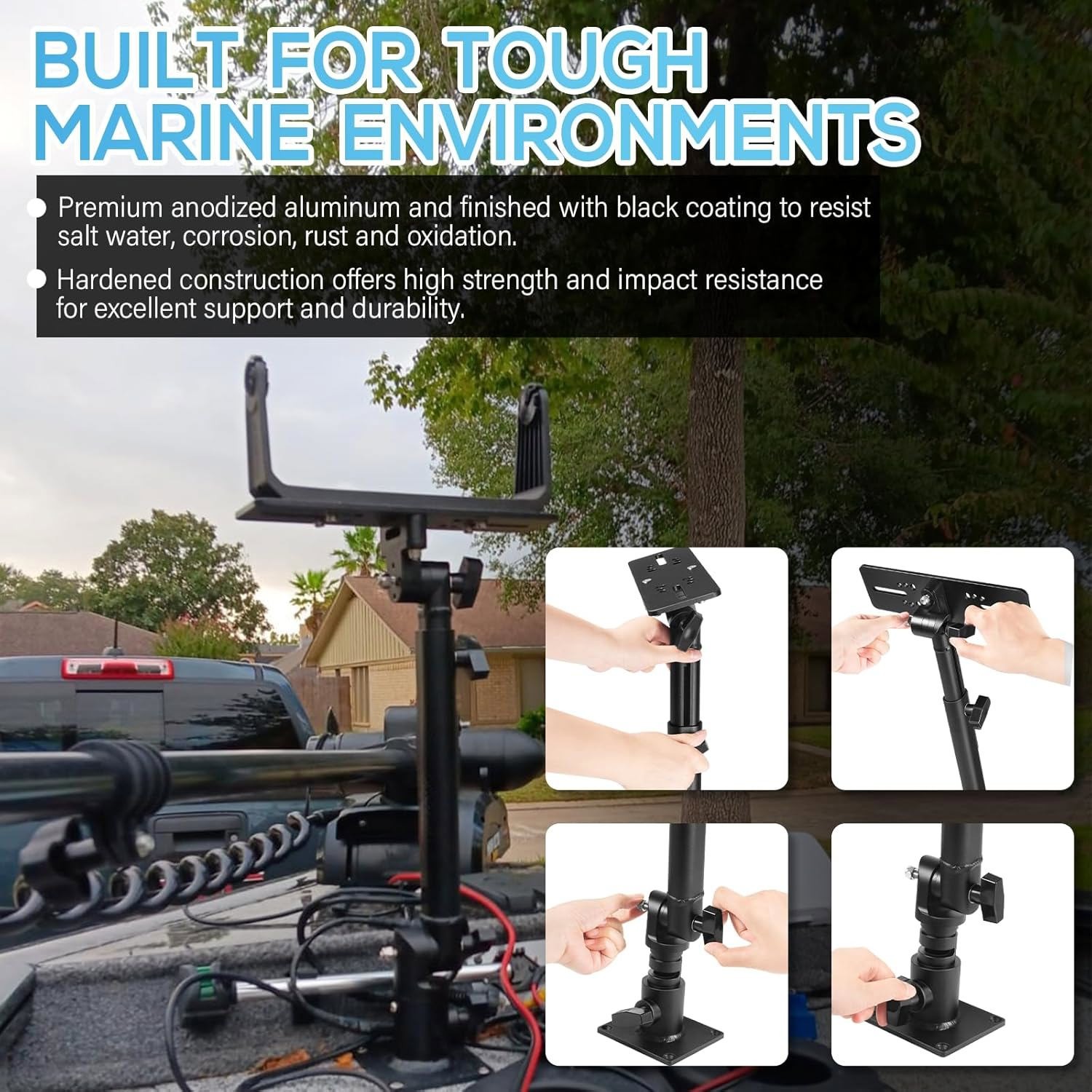 Heavy Duty Aluminum Chartplotter Mount 18"-24" Adjustable 350° Swivel MM-001-BL