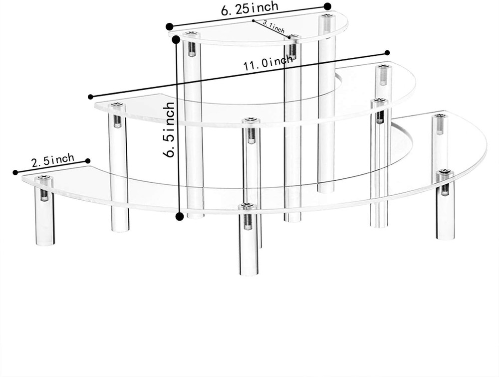 Acrylic Risers Display Stand - 3 Tier Clear Step Display Riser- Half Moon Cupcak