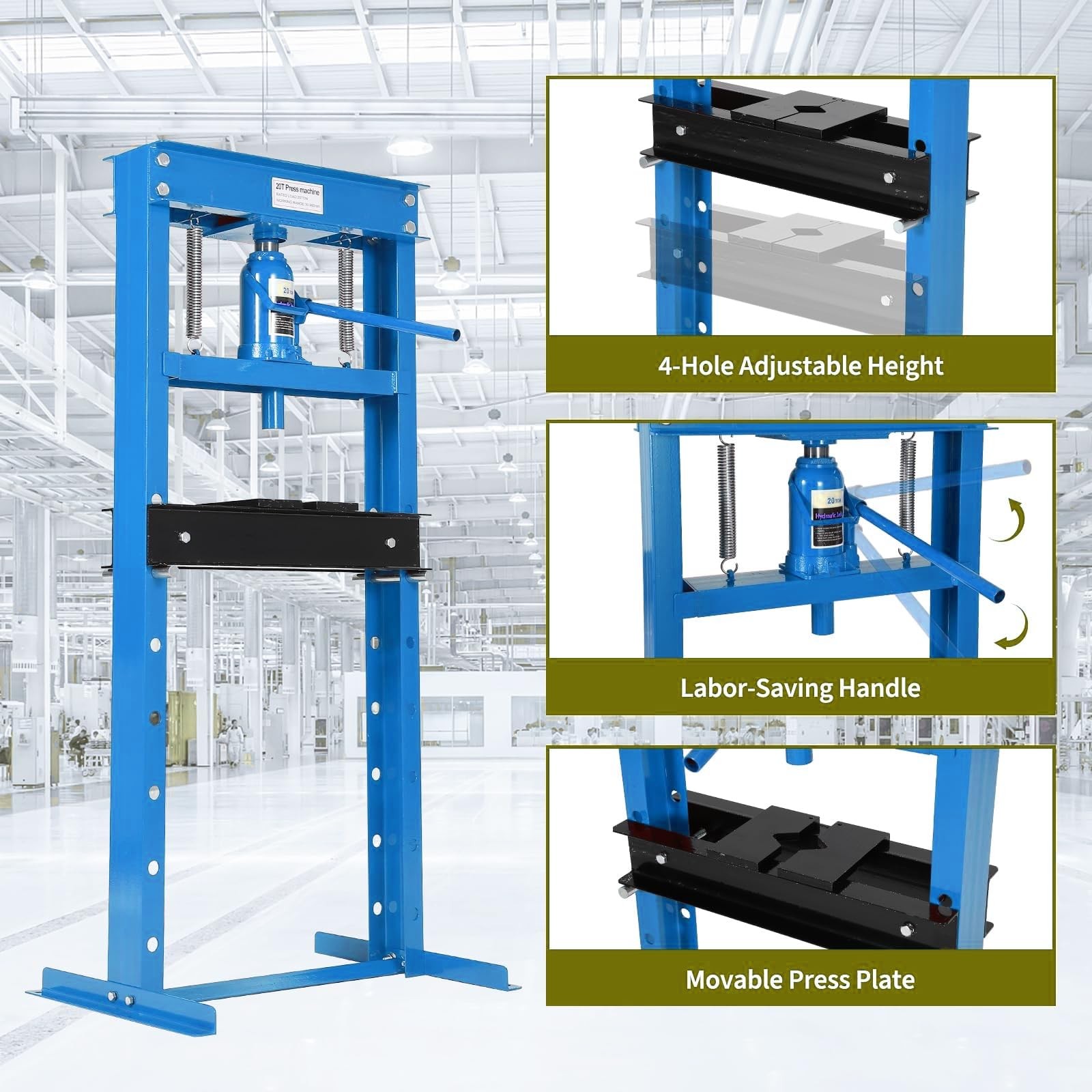 20 Ton Hydraulic Press H-Frame Garage Floor Shop Press with Press Plates Heavy