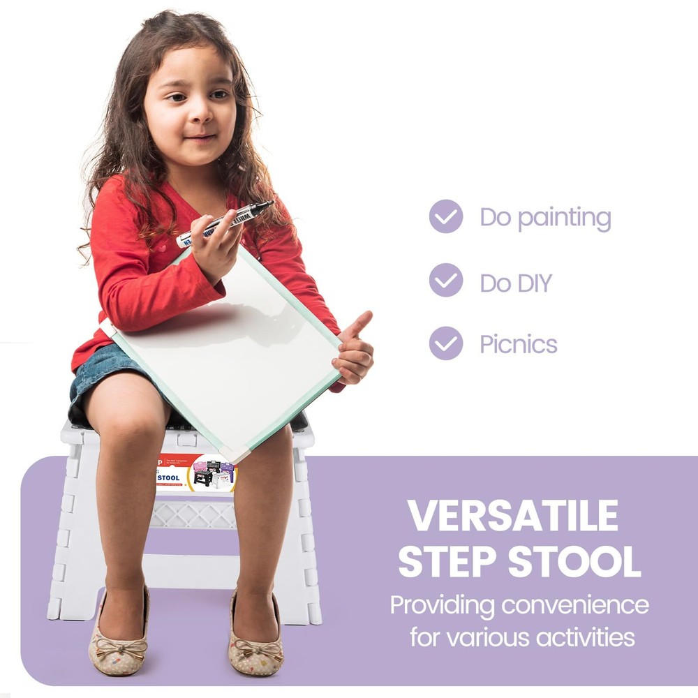 White Folding Step Stool 9 Inch 300 LB Capacity Non Slip Handle 1 PC