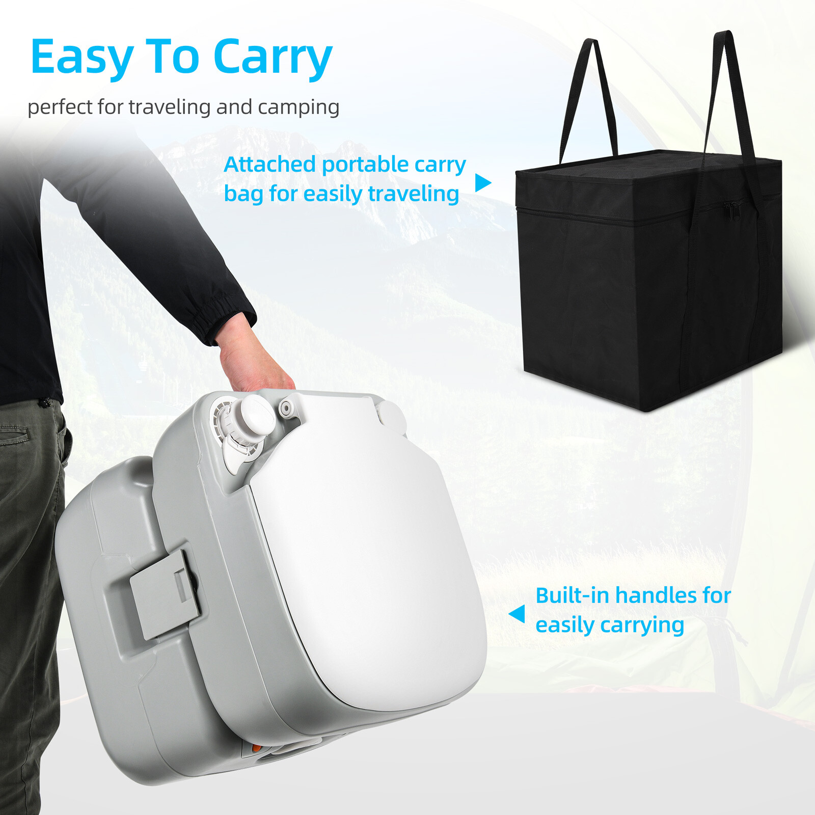 Portable Travel Toilet 5.8 Gallon RV Porta Potty W/Level Indicator Hand Sprayer