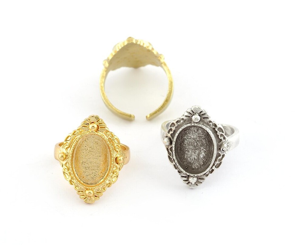 Oval Ring Blank Bezel Adjustable Base Bezel setting Brass silver Gold 5565