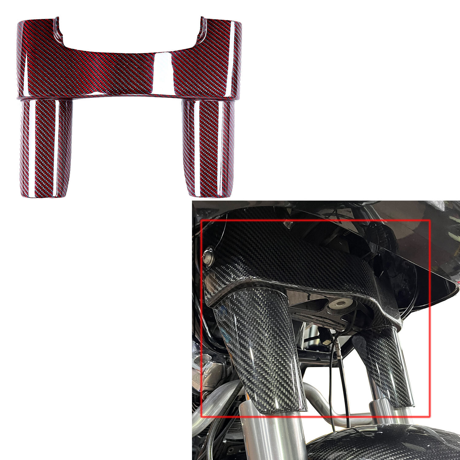 Red Carbon Fiber Upper Front Fork Slider Tube Cover for Harley 14-25 Touring FLH