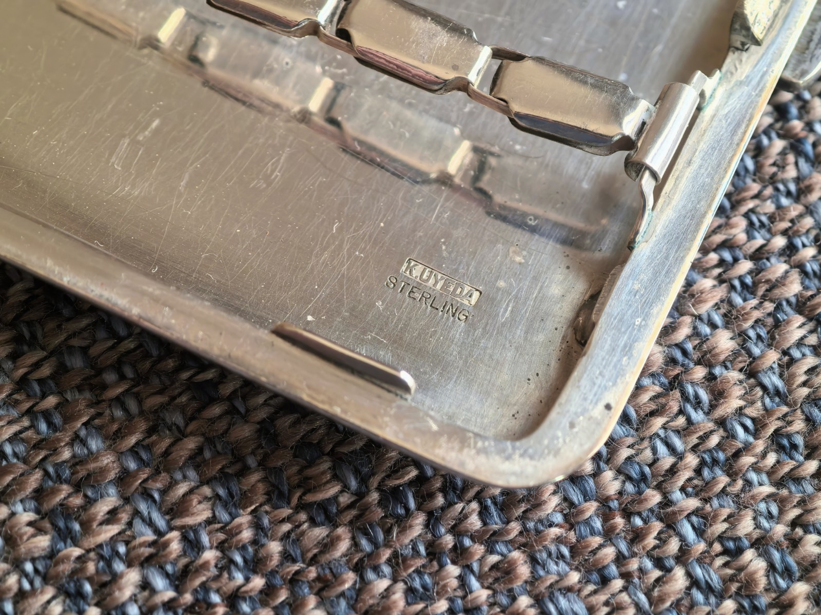 Vintage Japanese K.Uyeda Sterling Silver Cigarette Case with Bamboo Design