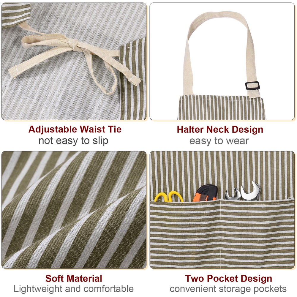 2Pack Kitchen Cooking Aprons Adjustable Chef Apron 2 Pockets Brown Stripes
