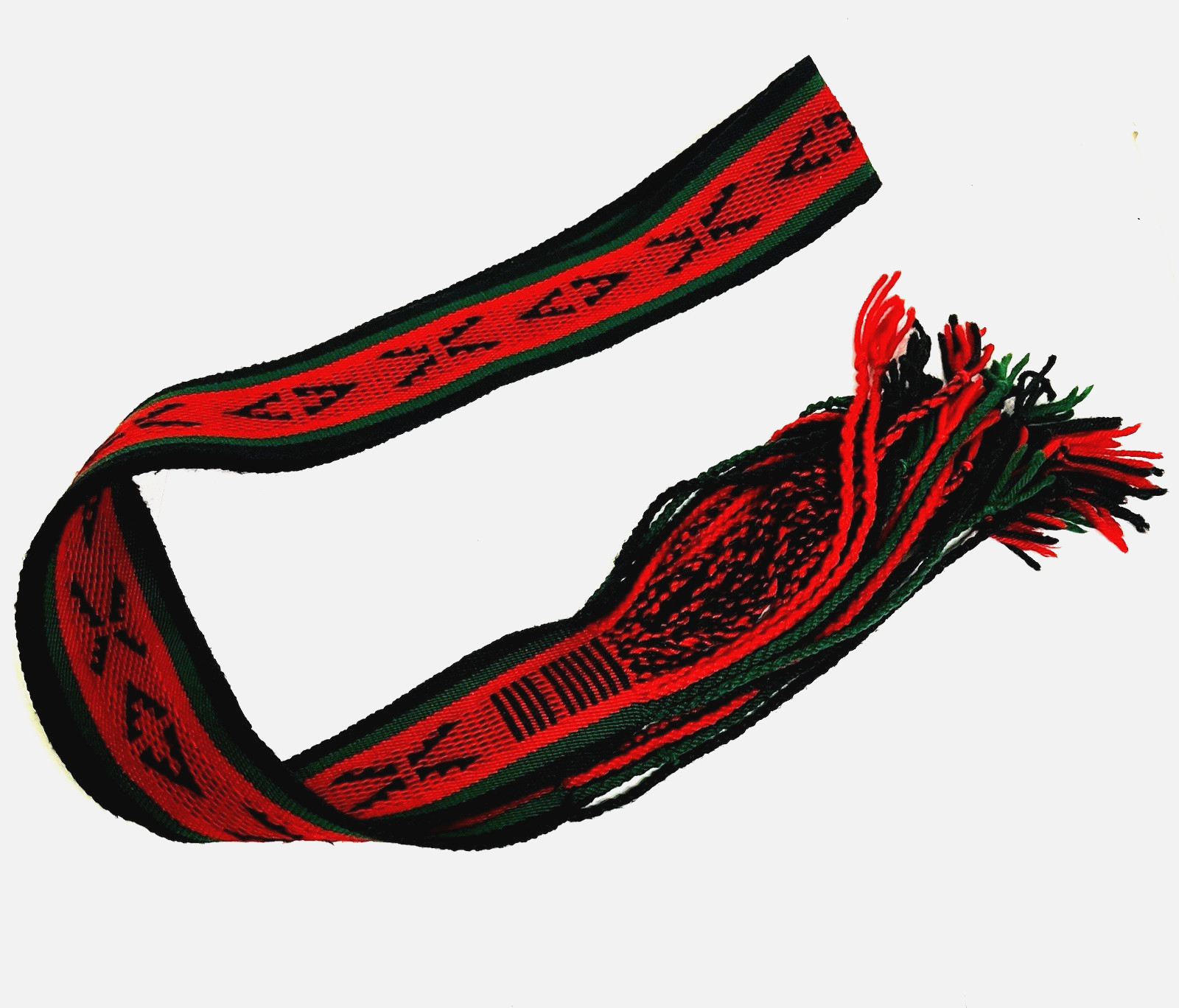 Native American Hopi Hand Woven Sash Red/Green/Black  90"  By T.  Banyacya Jr.