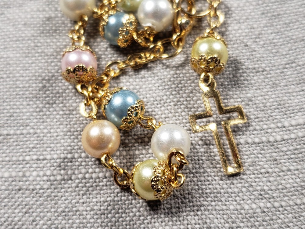 Vintage Rosary Bracelet Multicolor Beads Religious Christian Gift A87
