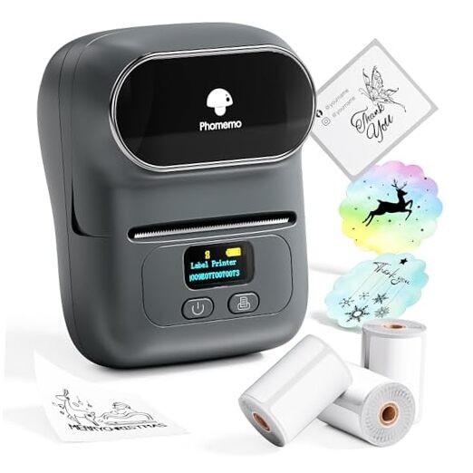 M110 Label Makers- with 3 Rolls Labels, Barcode Gray 1 Printer + 3 Roll Labels