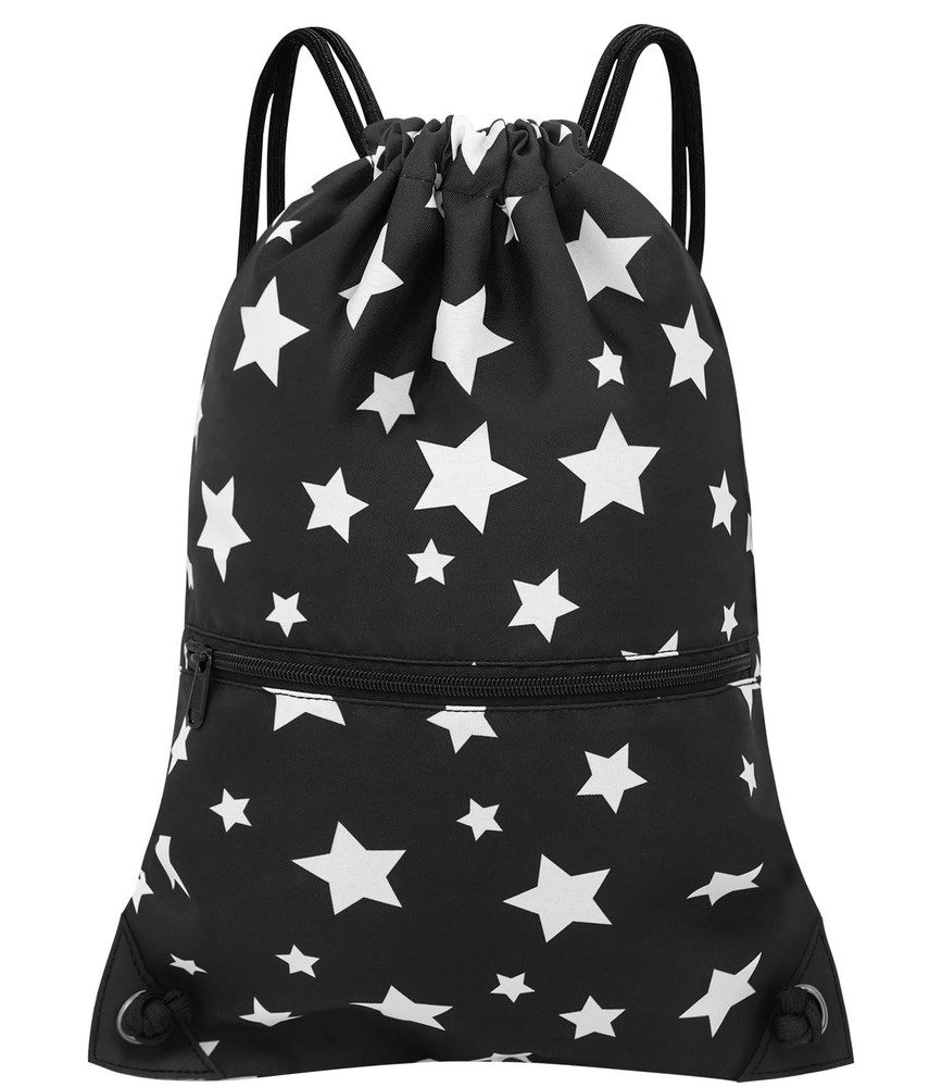 HOLYLUCK Drawstring Backpack Bag Sport Gym Sackpack One Size, White Star