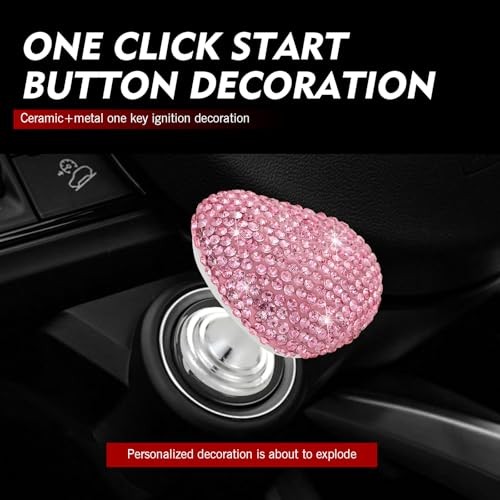 Car Push Start Button, Scratch-resistant Push-type 1 PC Pink #Diamond-encrusted