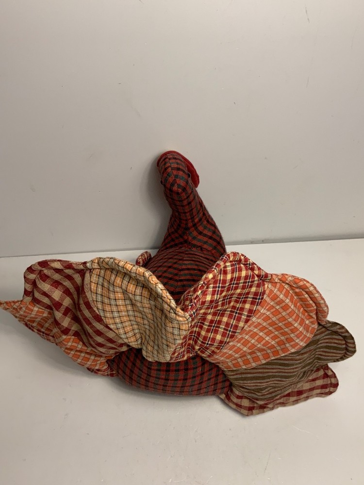Patchwork Stuffed Turkey Shelf Sitter/Centerpiece 13 in.