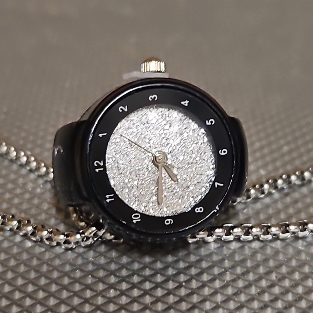 Black And Glitter Ringwatch/ Ring Watch