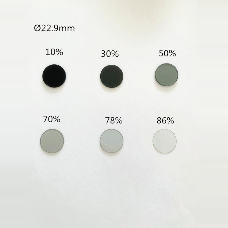 Neutral density filter, neutral gray glass, optical filter, diameter 22.9mm